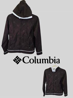 Columbia Brown Full Zip Hoodie Jacket Subtle Tonal Pattern Womens Small